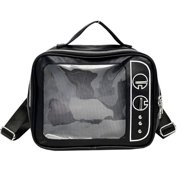 Tv Shape Ita Bag Dolls Fixed Grid Panel Adjustable Crossbody Plush ^_^ - Picture 1 of 7